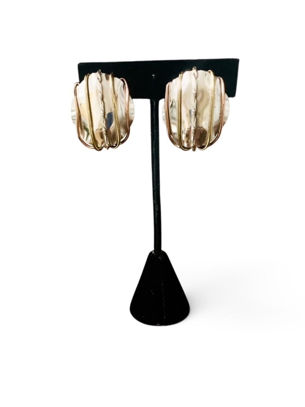 Steven James Vintage Sterling Silver Gold Plate and Copper Earrings Clip-On